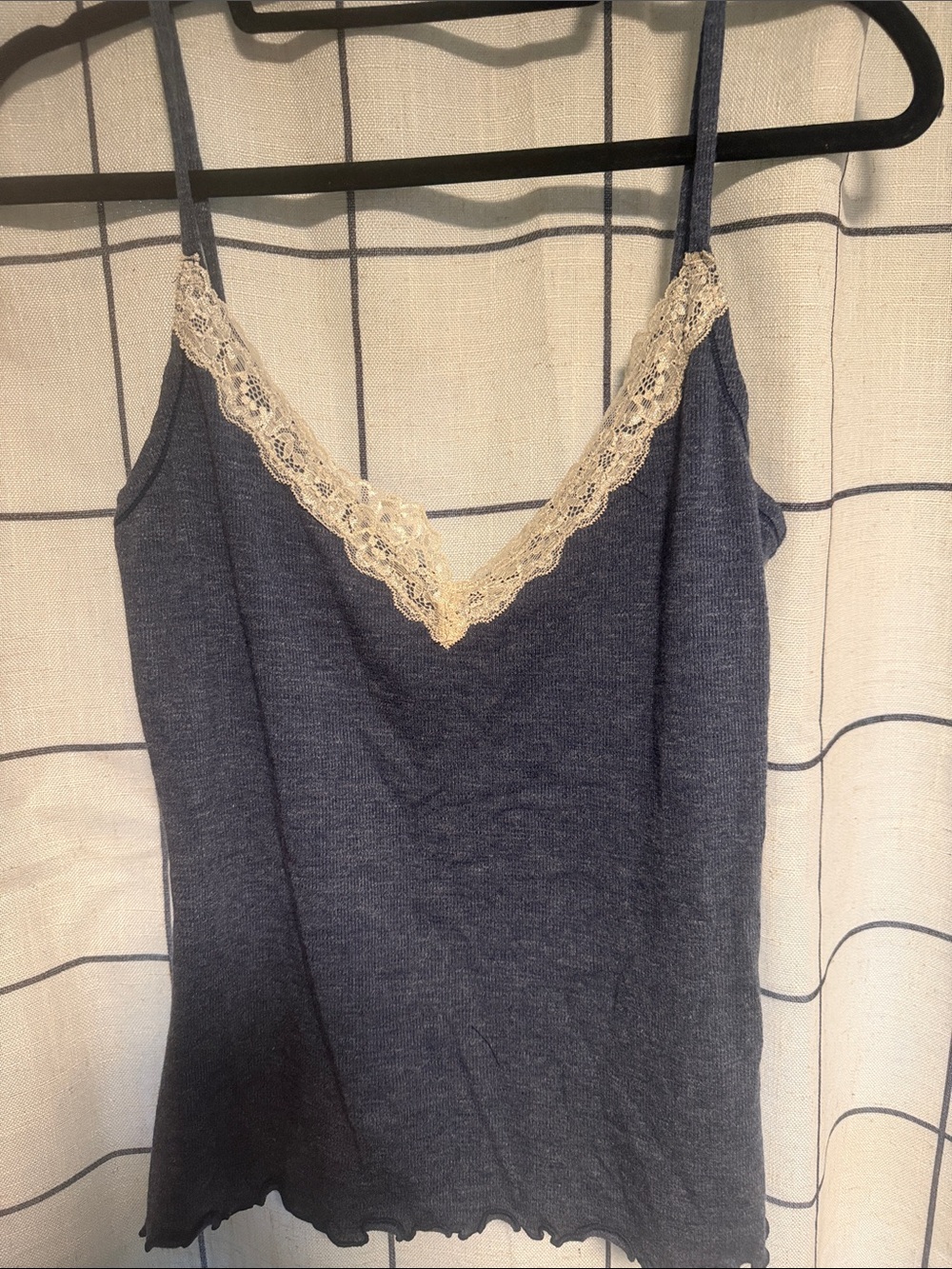 Free People Women's Navy Lace-Trim Cami Tank Top